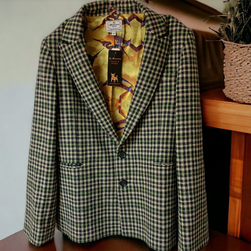 La MINIATURA Black Tan Green Check Single‎ Breast Blazer